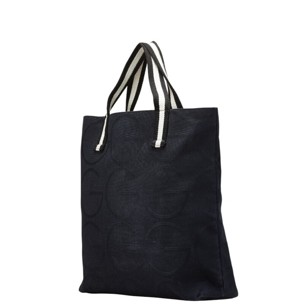 Gucci Black Tote Bag Logo Canvas White GG